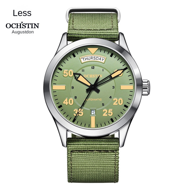 Swiss Brand Master Series Automatic Mechanical Watch with Dual Date, Water-Resistant, Luminous Business Men's Watch with Nylon Strap