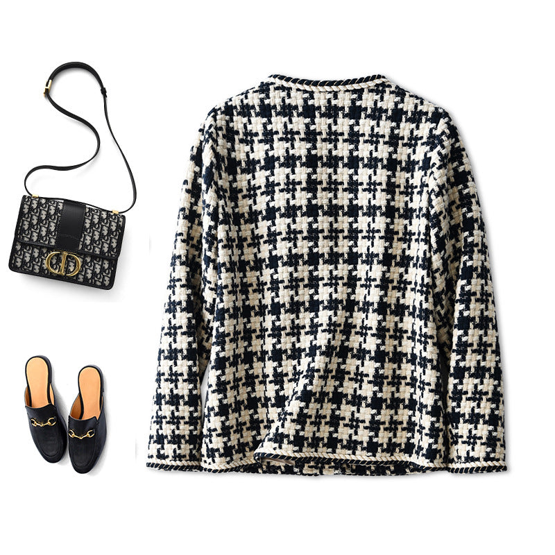 جاكيت نسائي قصير بنقشة مربعات Houndstooth