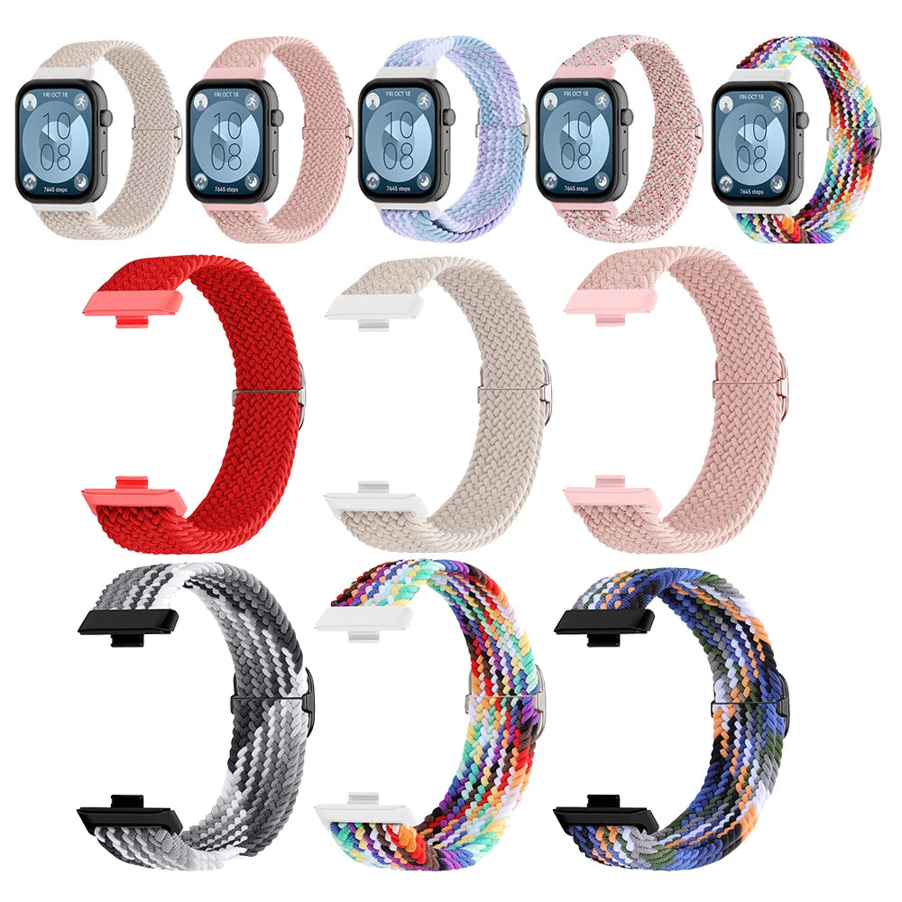 Braided Nylon WatchBand Strap For Huawei Watch Fit 5 4 3 Smart Wristband Braided Elastic Bracelet For Huawei Fit5 fit4 pro strap