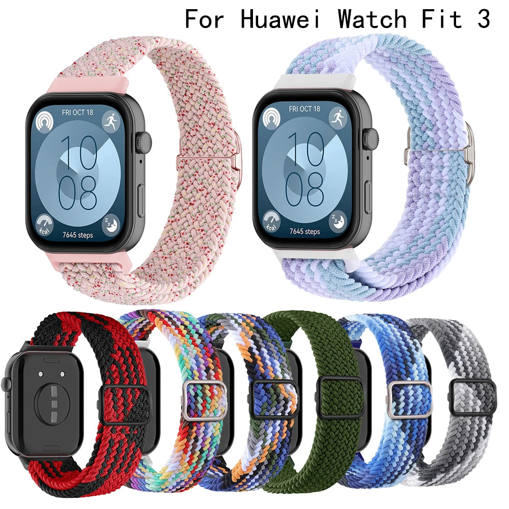 Braided Nylon WatchBand Strap For Huawei Watch Fit 5 4 3 Smart Wristband Braided Elastic Bracelet For Huawei Fit5 fit4 pro strap