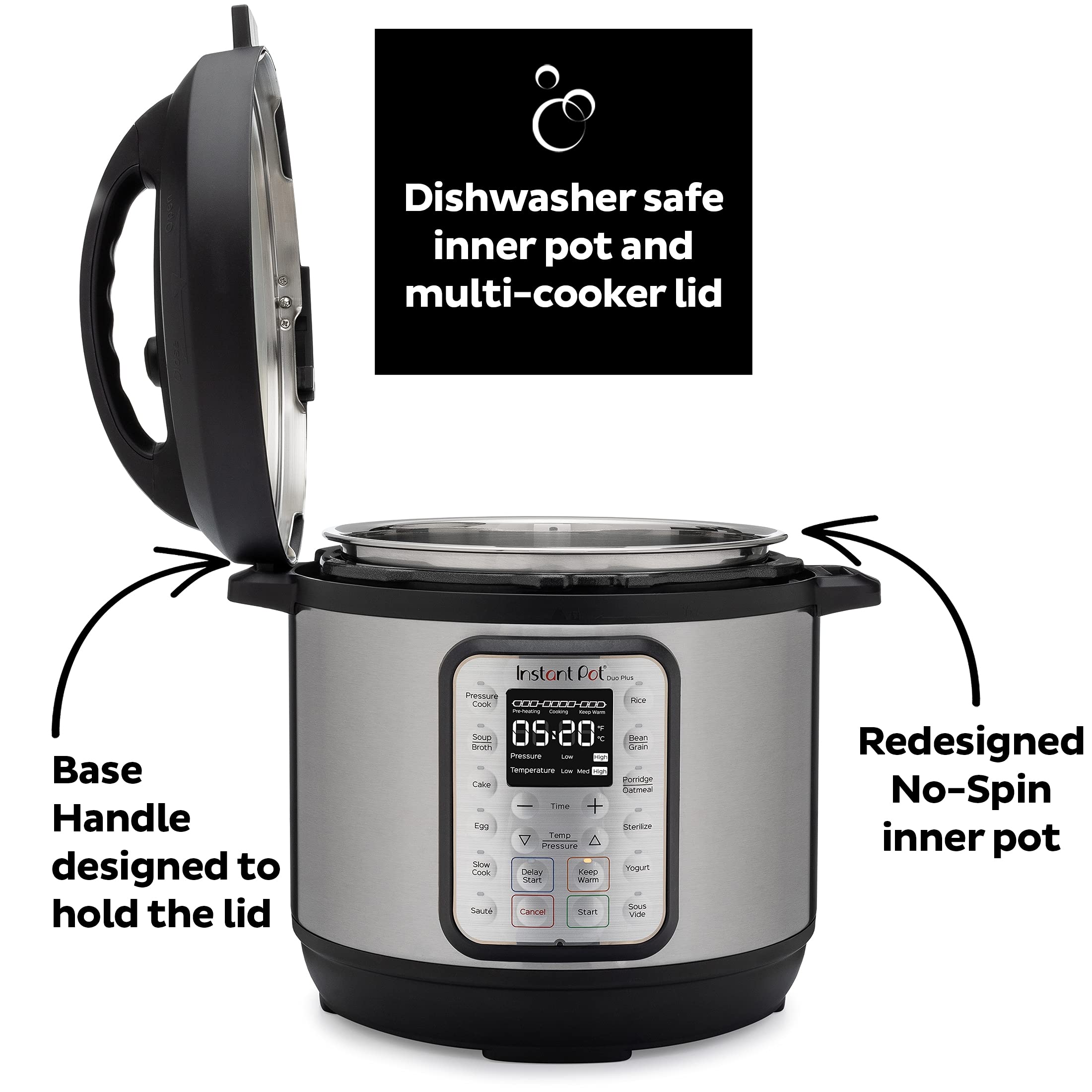 Instant Pot Duo Plus 9-in-1 Multicooker, Pressure Cooker, Slow Cook, Rice Maker, Steamer, Sauté, Yogurt, Warmer & Sterilizer, Includes App with Over 800 Recipes, Stainless Steel, 6 Quarts