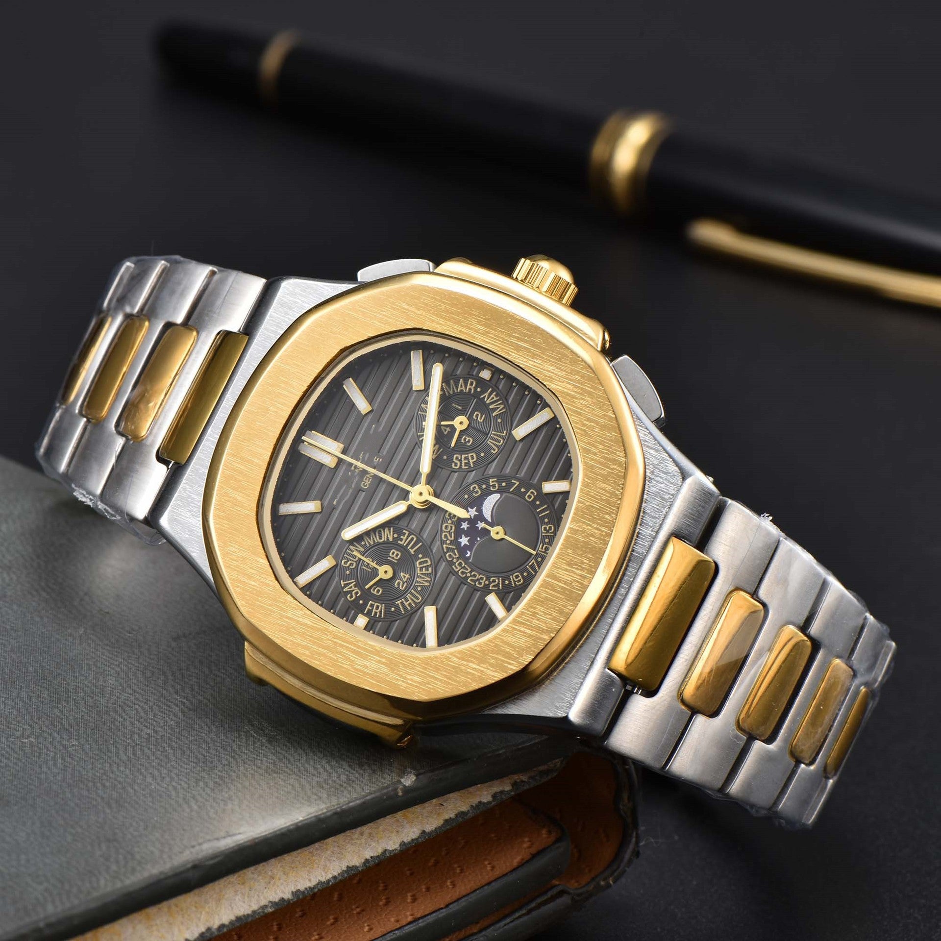 Fashionable Six-Prong Steel-Strap Business-Style Nautilus Mens Watch