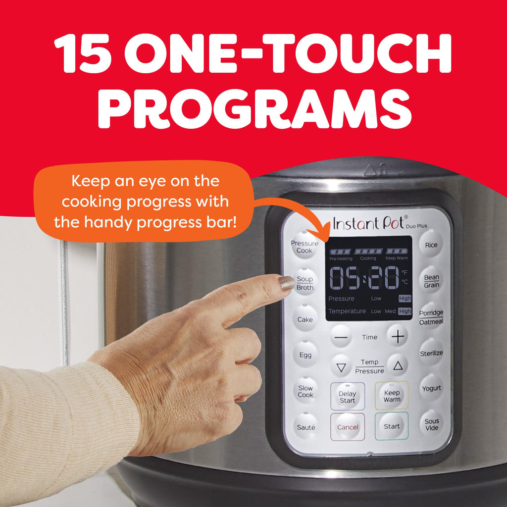 Instant Pot Duo Plus 9-in-1 Multicooker, Pressure Cooker, Slow Cook, Rice Maker, Steamer, Sauté, Yogurt, Warmer & Sterilizer, Includes App with Over 800 Recipes, Stainless Steel, 6 Quarts