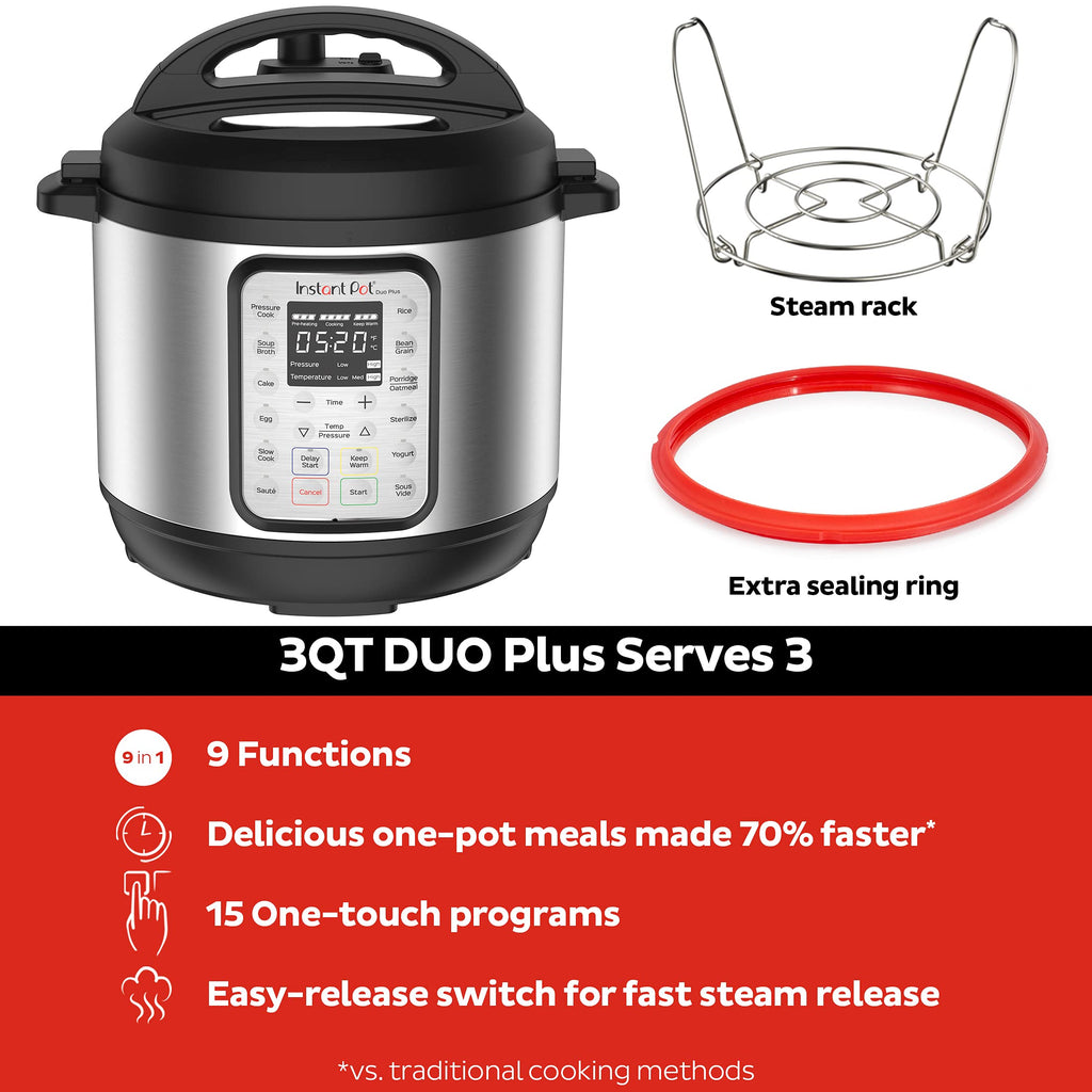 Instant Pot Duo Plus 9-in-1 Multicooker, Pressure Cooker, Slow Cook, Rice Maker, Steamer, Sauté, Yogurt, Warmer & Sterilizer, Includes App with Over 800 Recipes, Stainless Steel, 6 Quarts