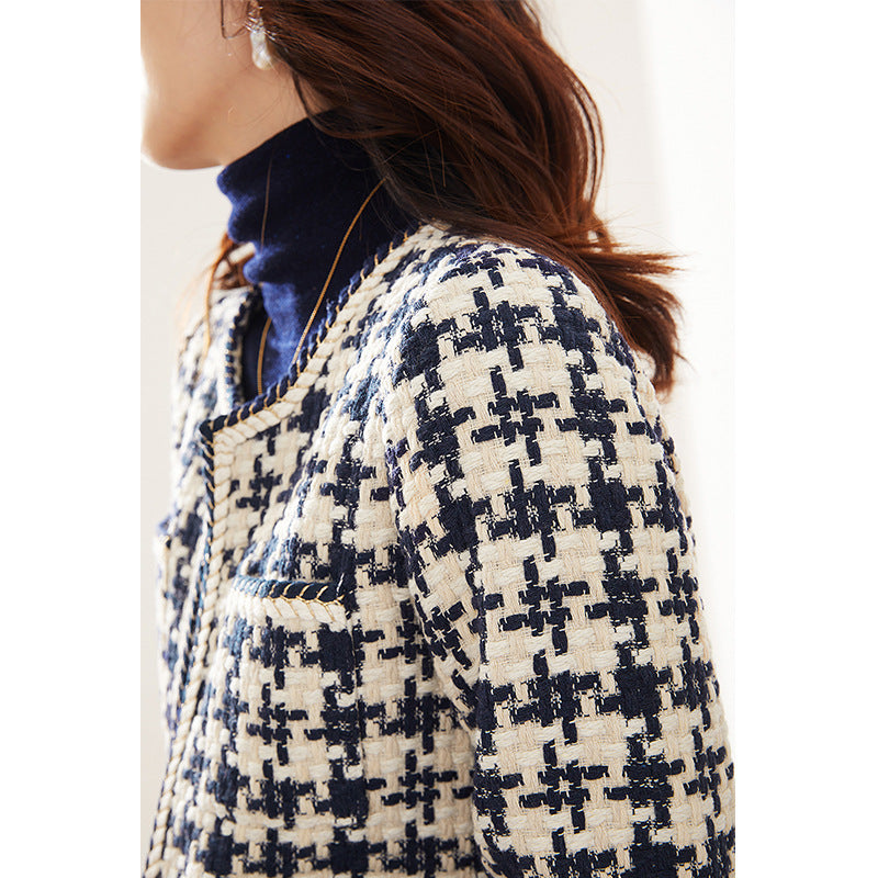 جاكيت نسائي قصير بنقشة مربعات Houndstooth