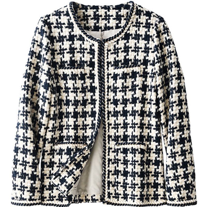 جاكيت نسائي قصير بنقشة مربعات Houndstooth