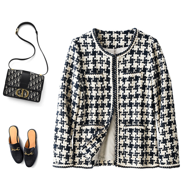 جاكيت نسائي قصير بنقشة مربعات Houndstooth