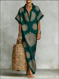 Womens Four-Way Stretch Printed Long Skirt With A Collar